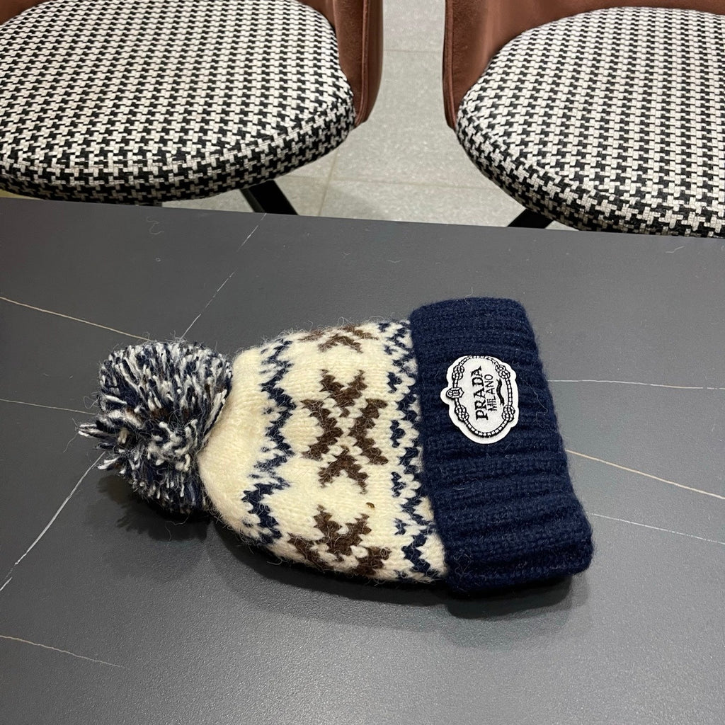 PRA 25 FAIR ISLE JACQUARD WOOL KNITTED BLUE HAT 822426