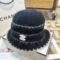 Chanel New Autumn/Winter Wool Blend Knit Bucket Black Hat 960028