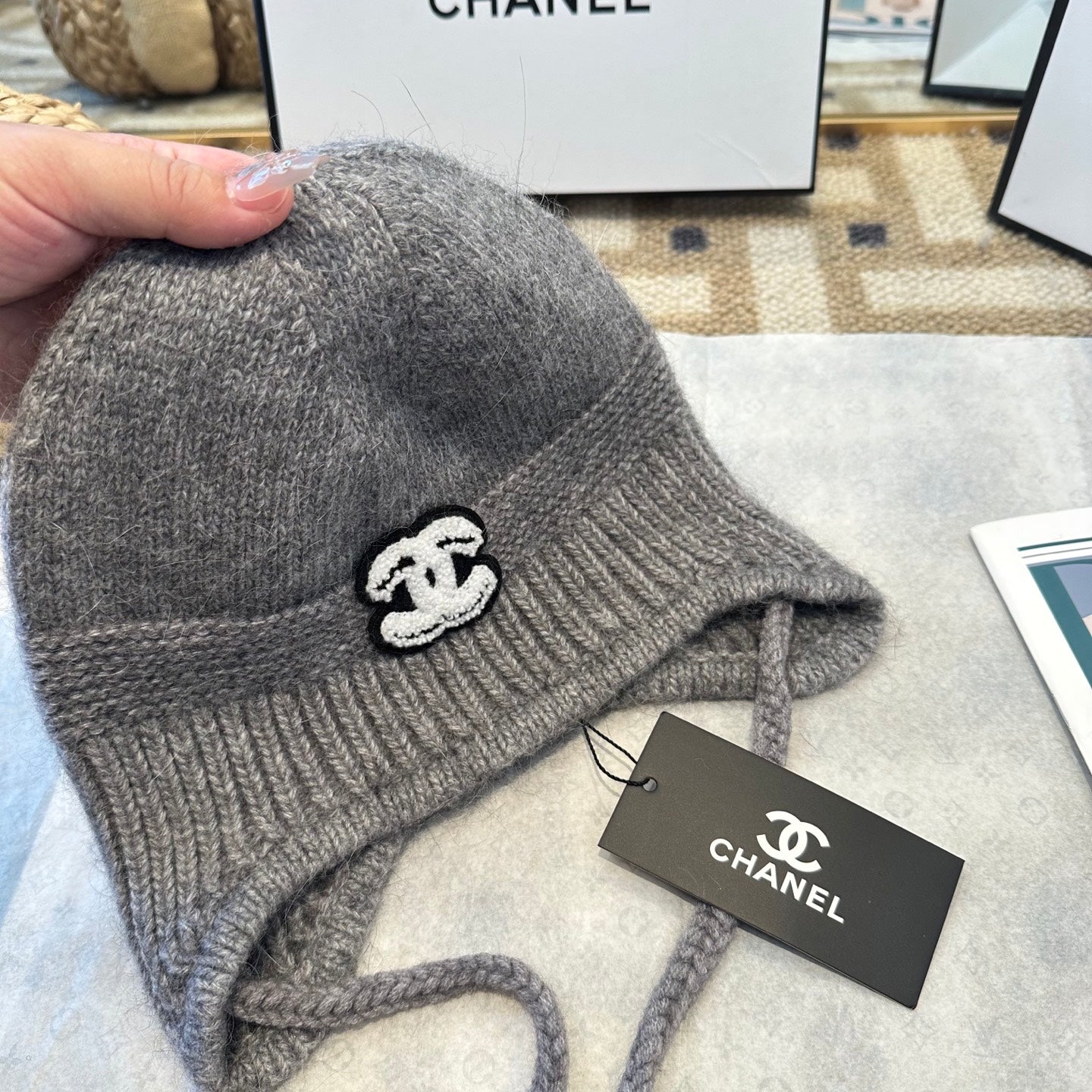 Chanel Fall/Winter Grey Wool Knitting Beanie 960071