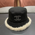 Chanel Korean Style Bucket Hat Black Plush Fleece 979918