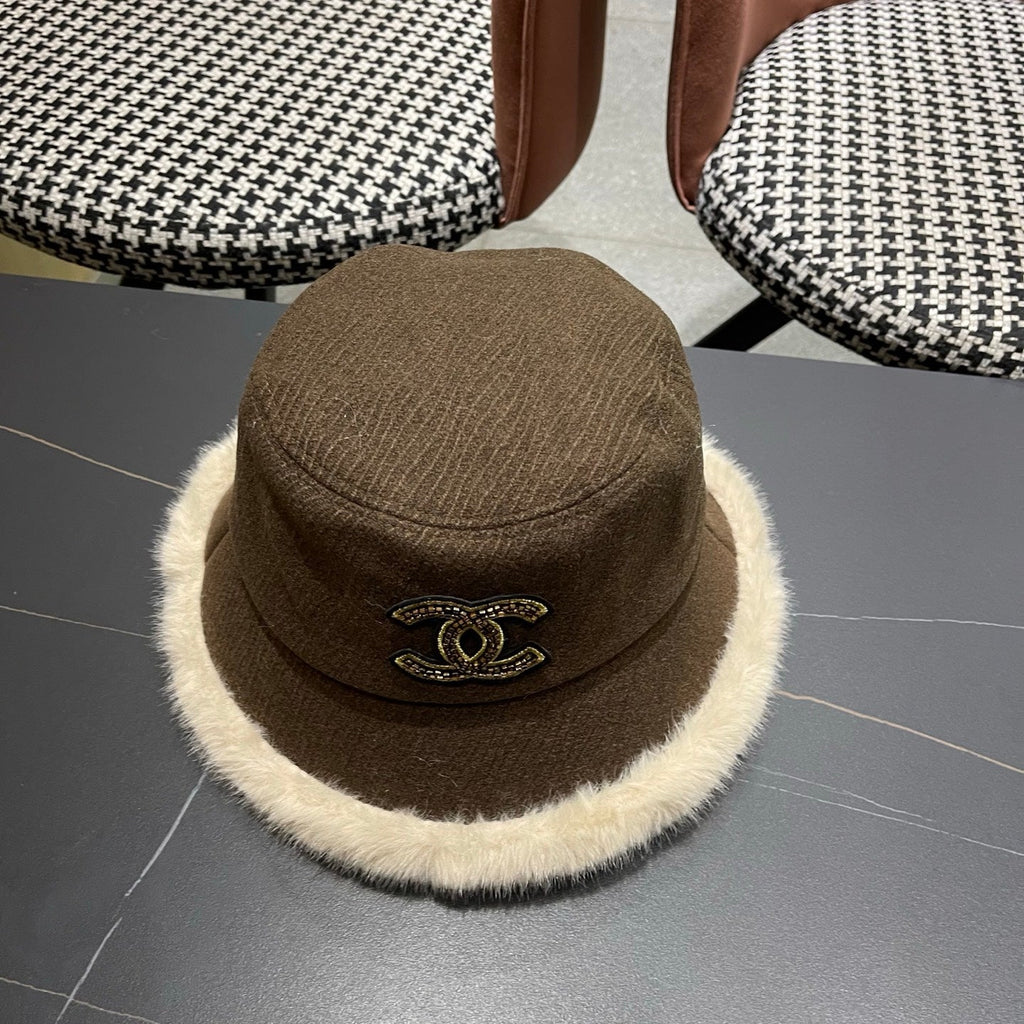 Chanel Korean Style Bucket Hat Brown Plush Fleece 979916