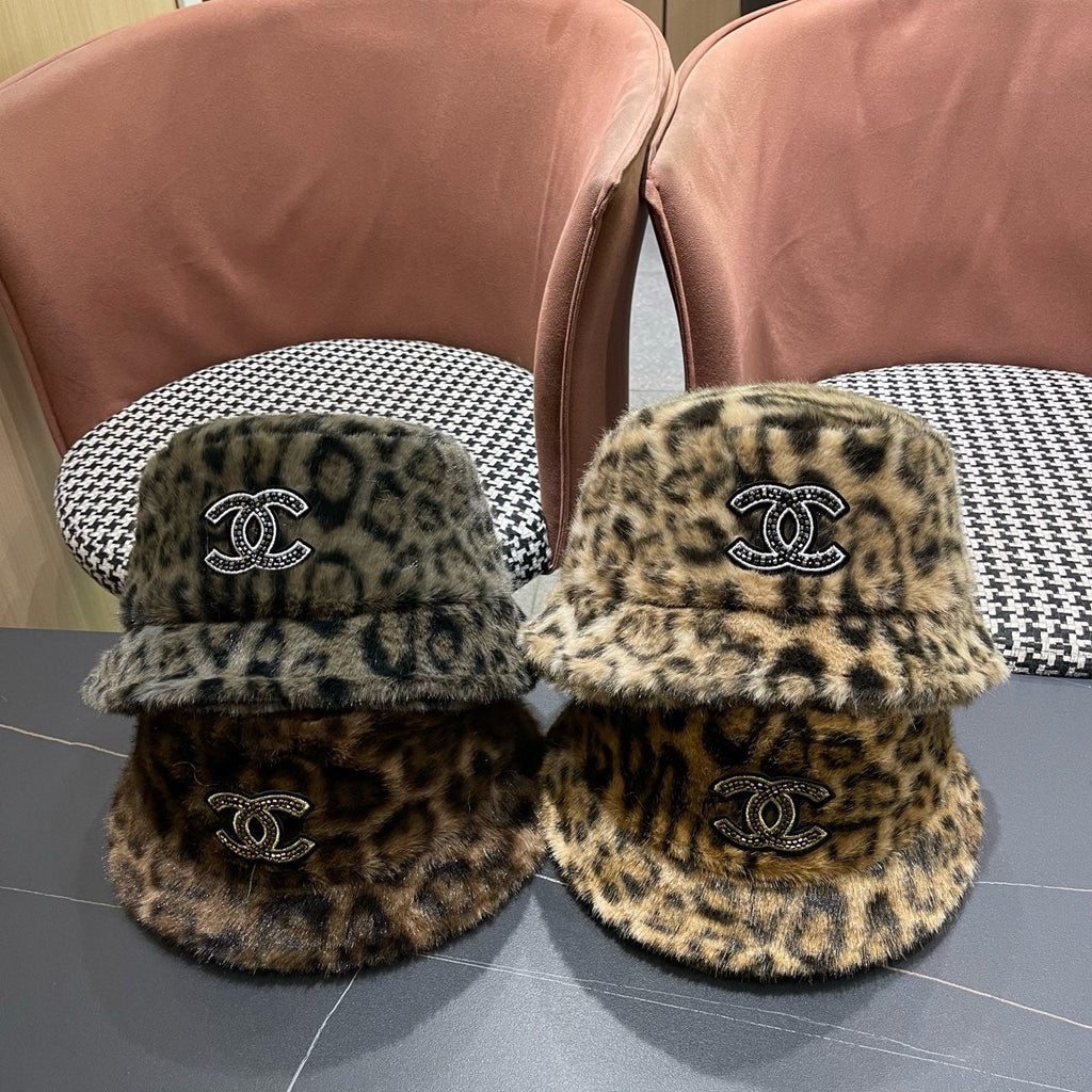 Chanel Korean Style Leopard Print Dark Brown Plush Hat 979909