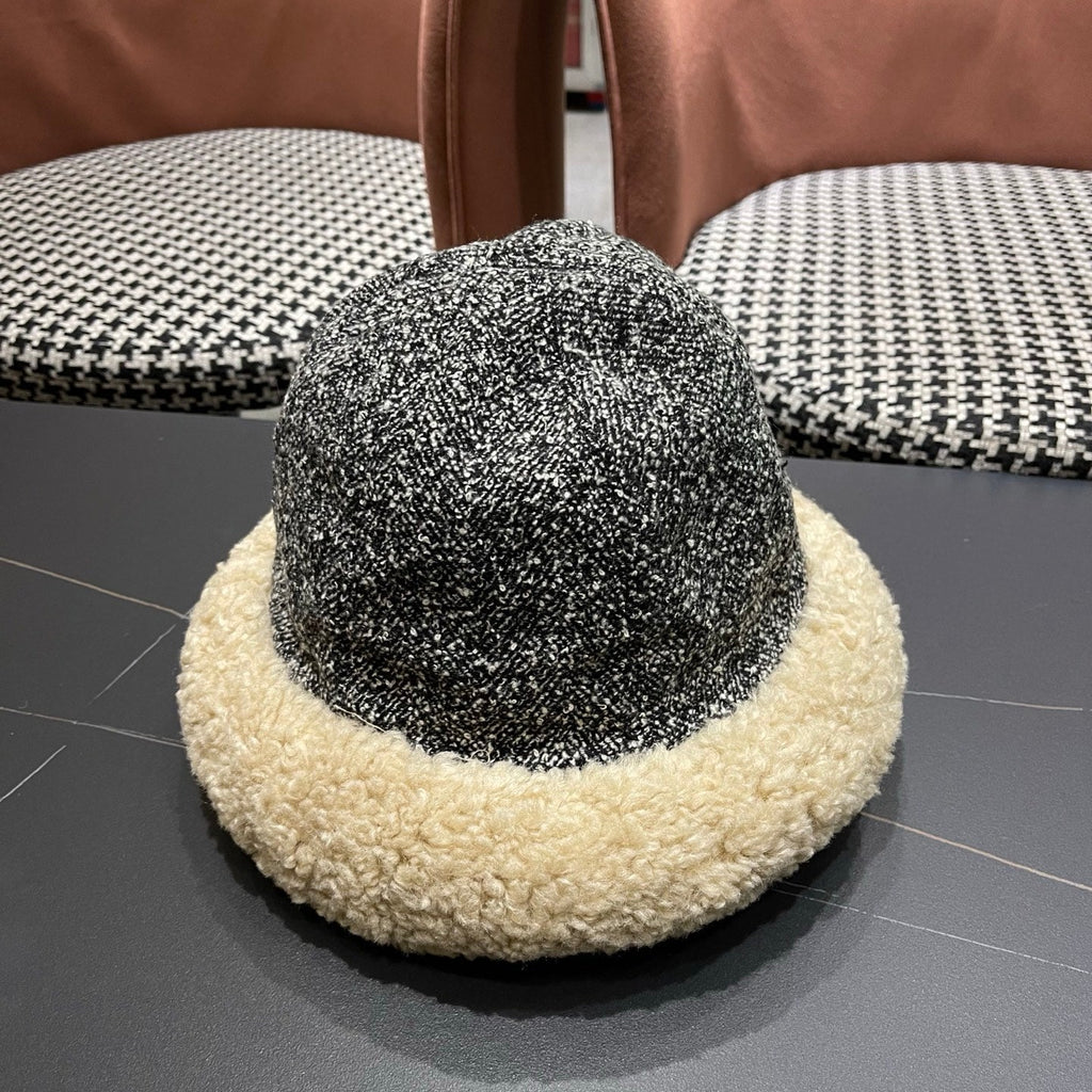 Chanel Womens Gray Plush Bucket Hat 979884