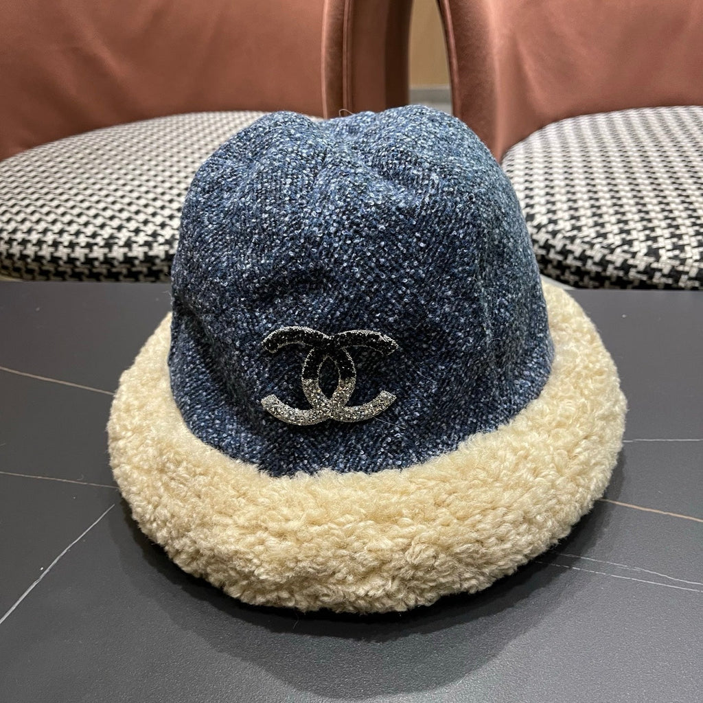 Chanel Womens Blue Plush Bucket Hat 979885