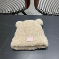 Moncler Cute Bear Fleece-Lined Warm Knitted Beige Hat 980001