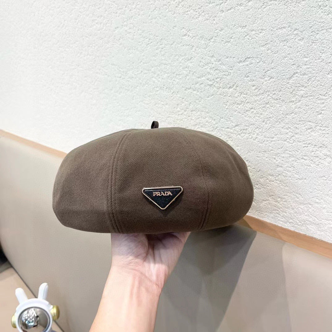 Prada Beret Pumpkin Style Women's Taupe in Canvas 125792