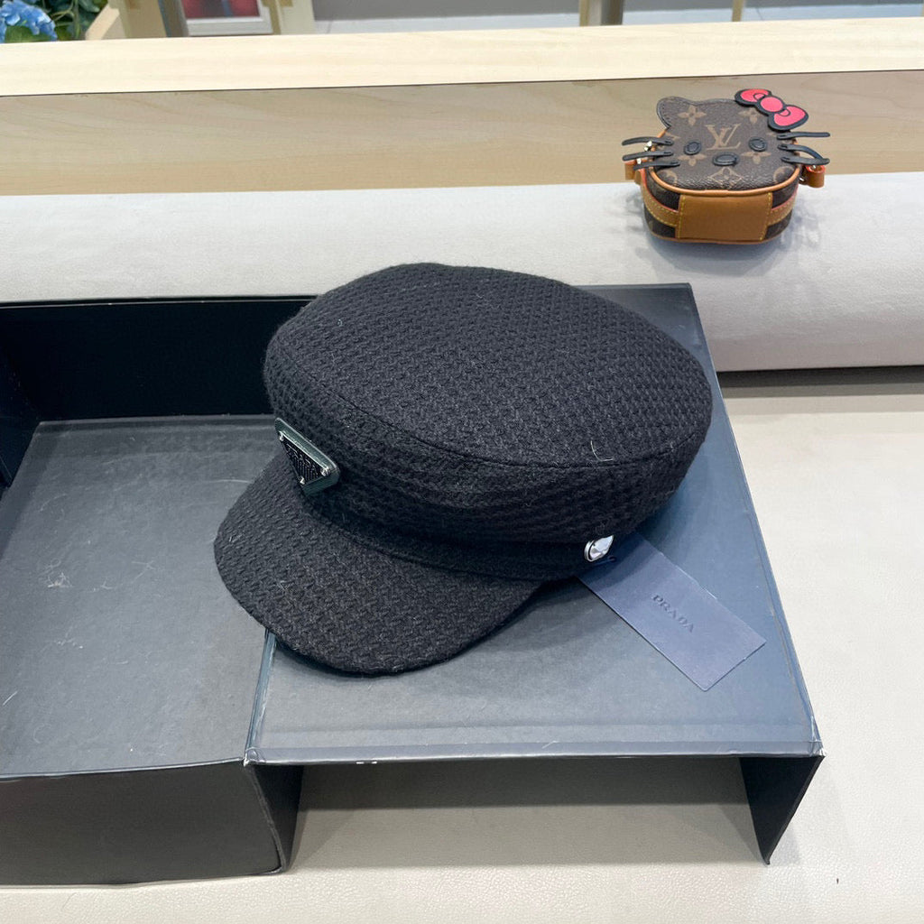 Prada Elegant Hat Black Knitted Woolen Fabric 125659