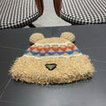 Prada 25 Cute Bear Ears Hat Brown Multicolor Knitted Woolen Fabric 125504