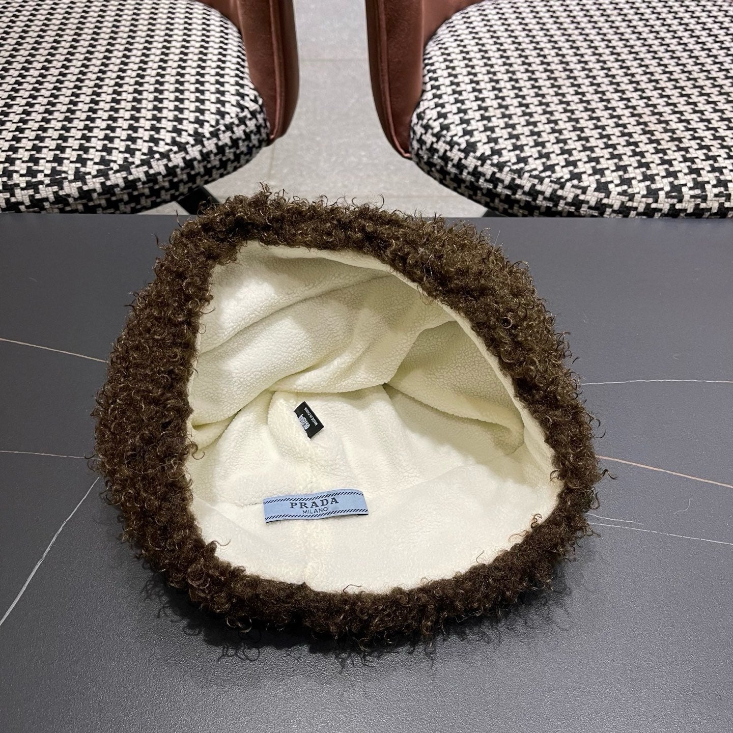 Prada 25 Cute Bear Ears Hat Dark Brown Multicolor Knitted Woolen Fabric 125502
