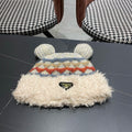 Prada 25 Cute Bear Ears Hat Cream Multicolor Knitted Woolen Fabric 125501