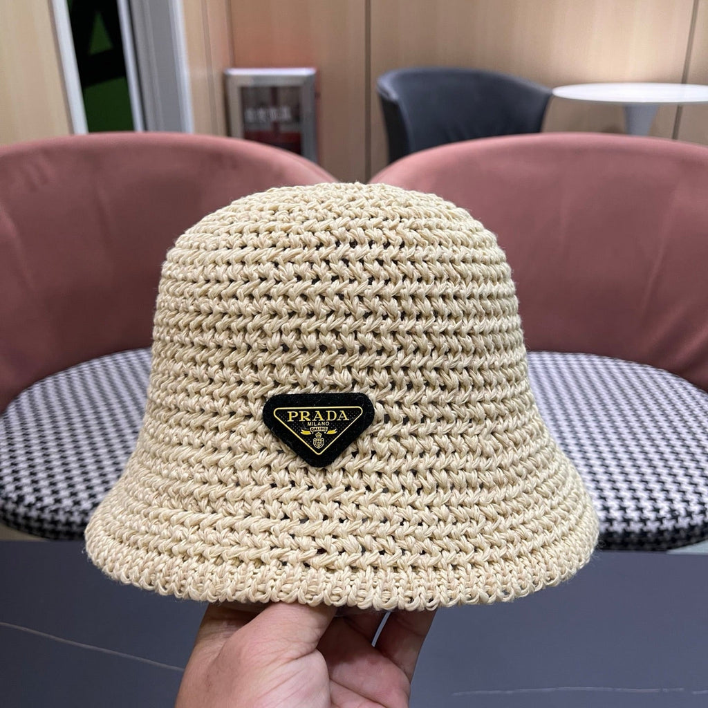 Prada 26 Prada Straw Hat Cream Knitted Woolen Fabric 123227