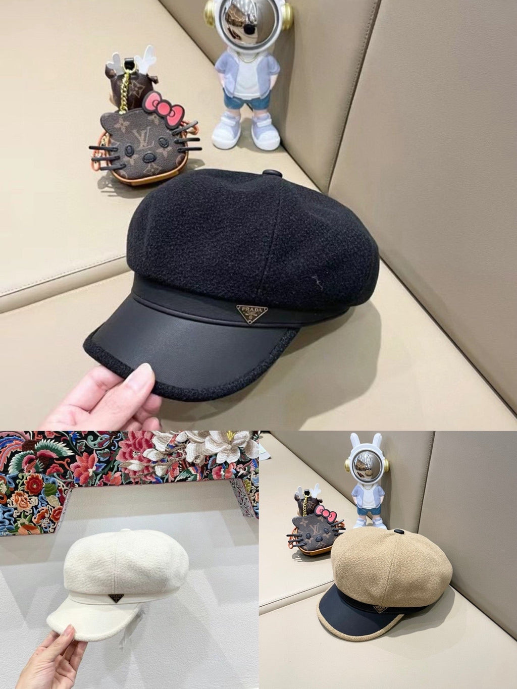 Prada Women's Beret Hat Black in Tweed 125768