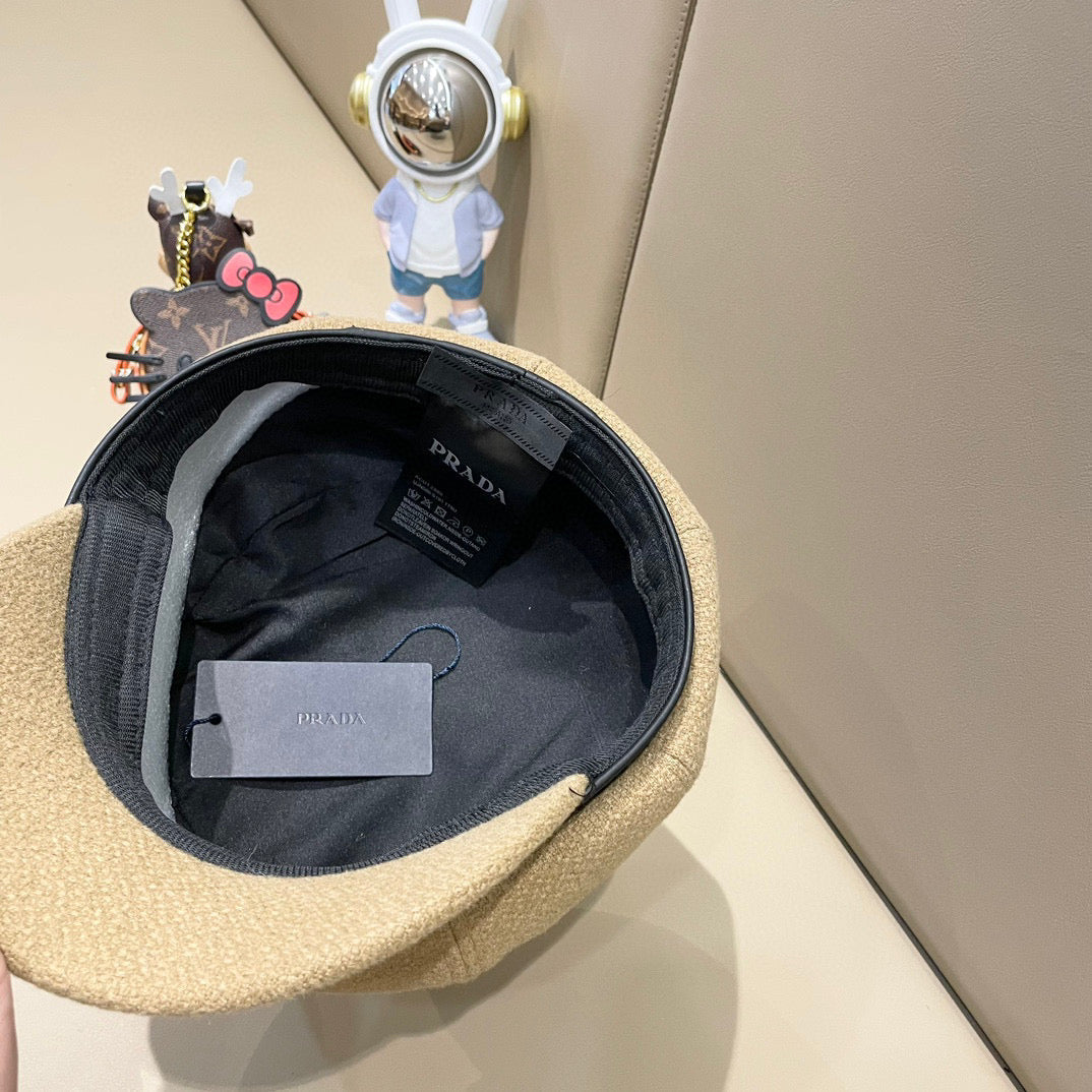 Prada Women's Beret Hat Beige in Tweed 125766