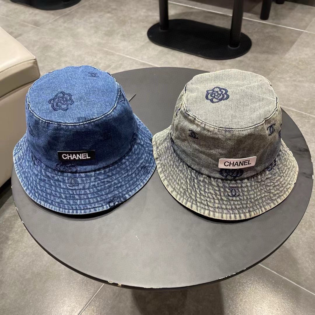 Chanel Washed Grey Denim Vintage Bucket Hat 192316