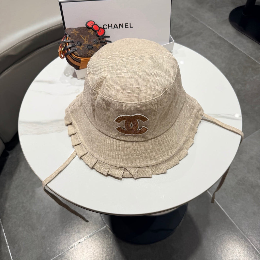 Chanel Japanese Style Strappy Bucket Hat Cream in Linen 192308