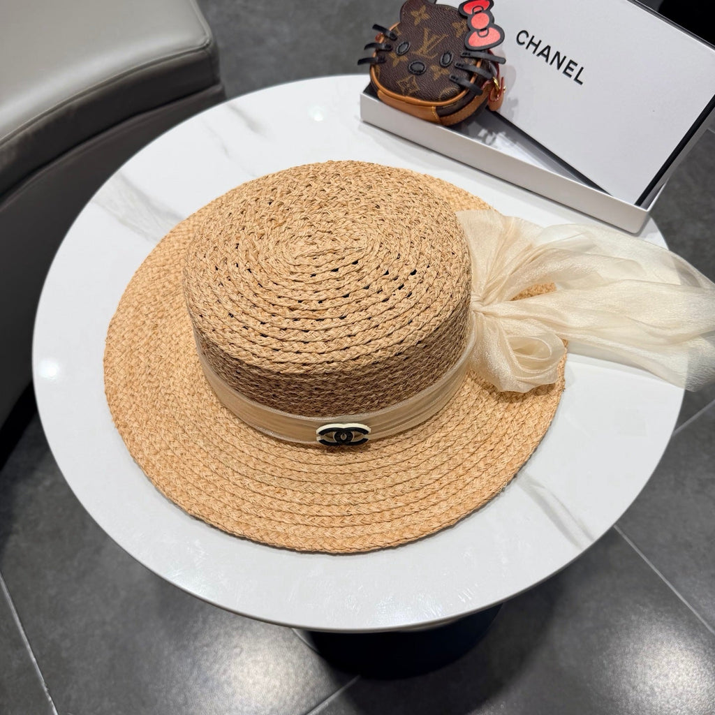 Chanel Straw Hat Beige Yellow in Raffia 192105