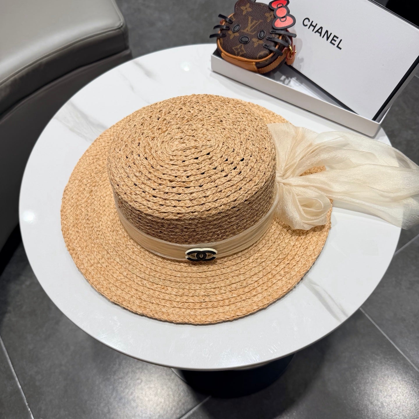 Chanel Straw Hat Beige Yellow in Raffia 192105