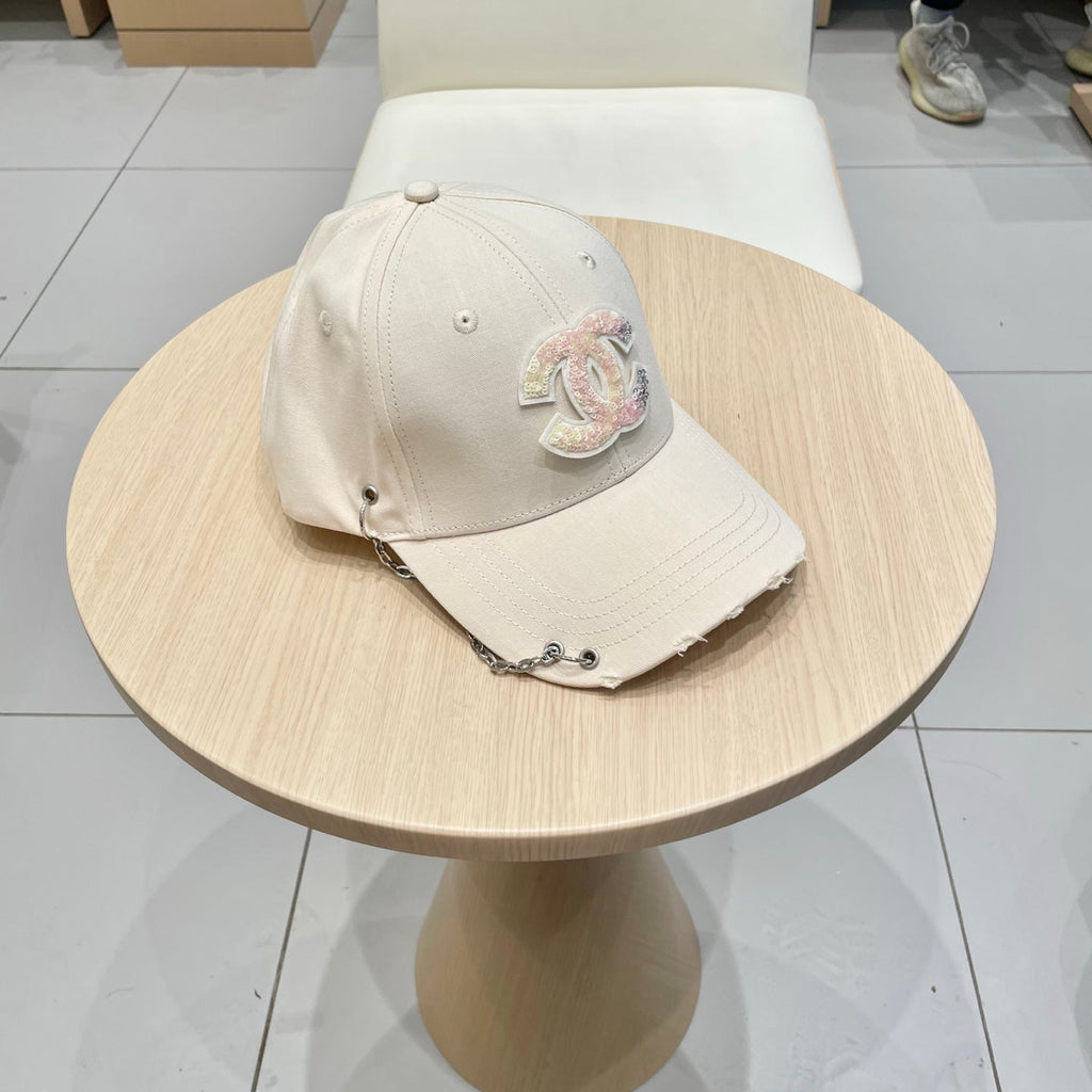 Chanel Baseball Cap with Chain Beige in Cloth 192200