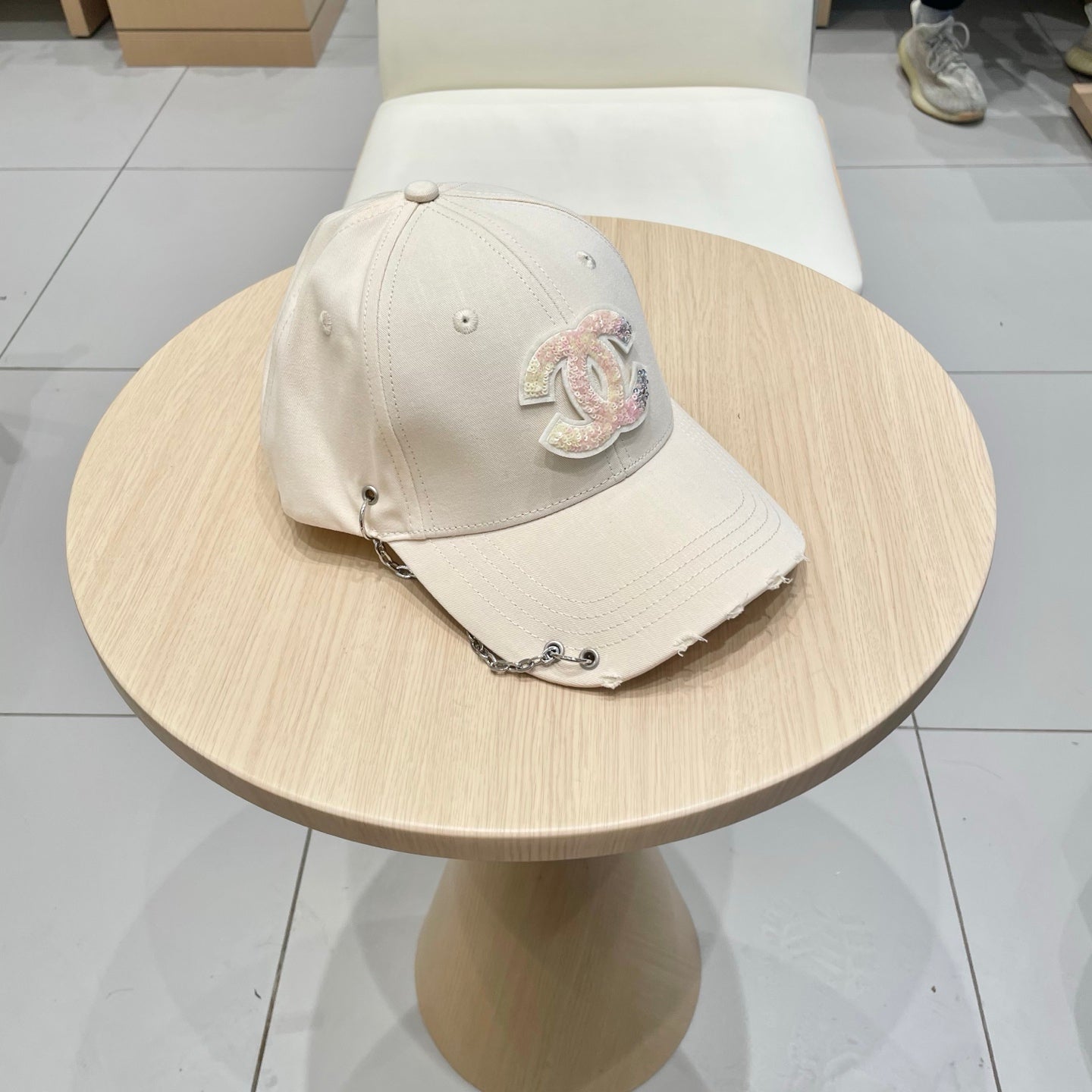 Chanel Baseball Cap with Chain Beige in Cloth 192200