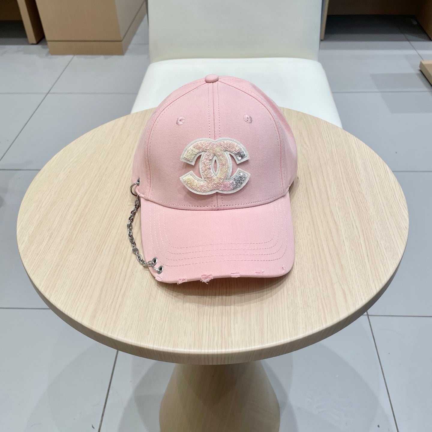 Chanel Baseball Cap with Chain Pink in Cloth 192197
