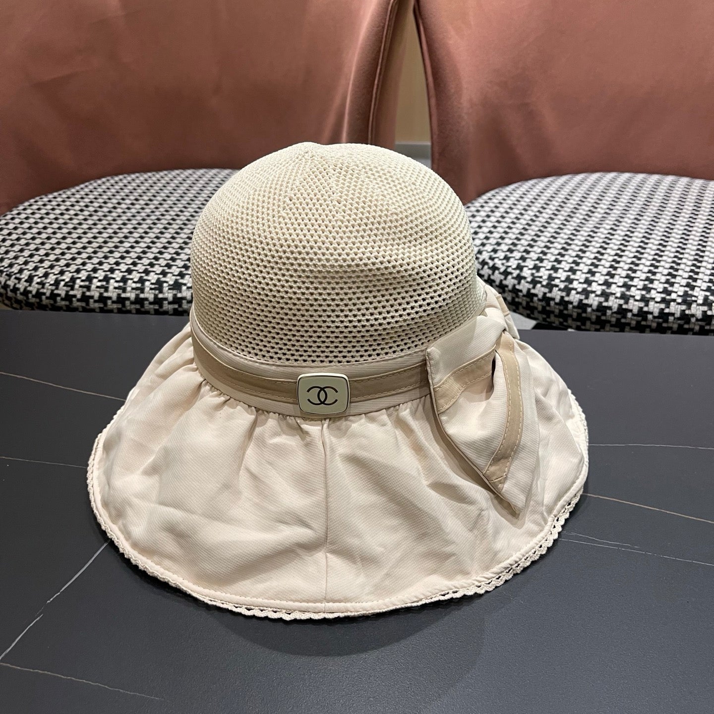 Chanel Korean Style Bowknot Hat Beige in Cloth 192189