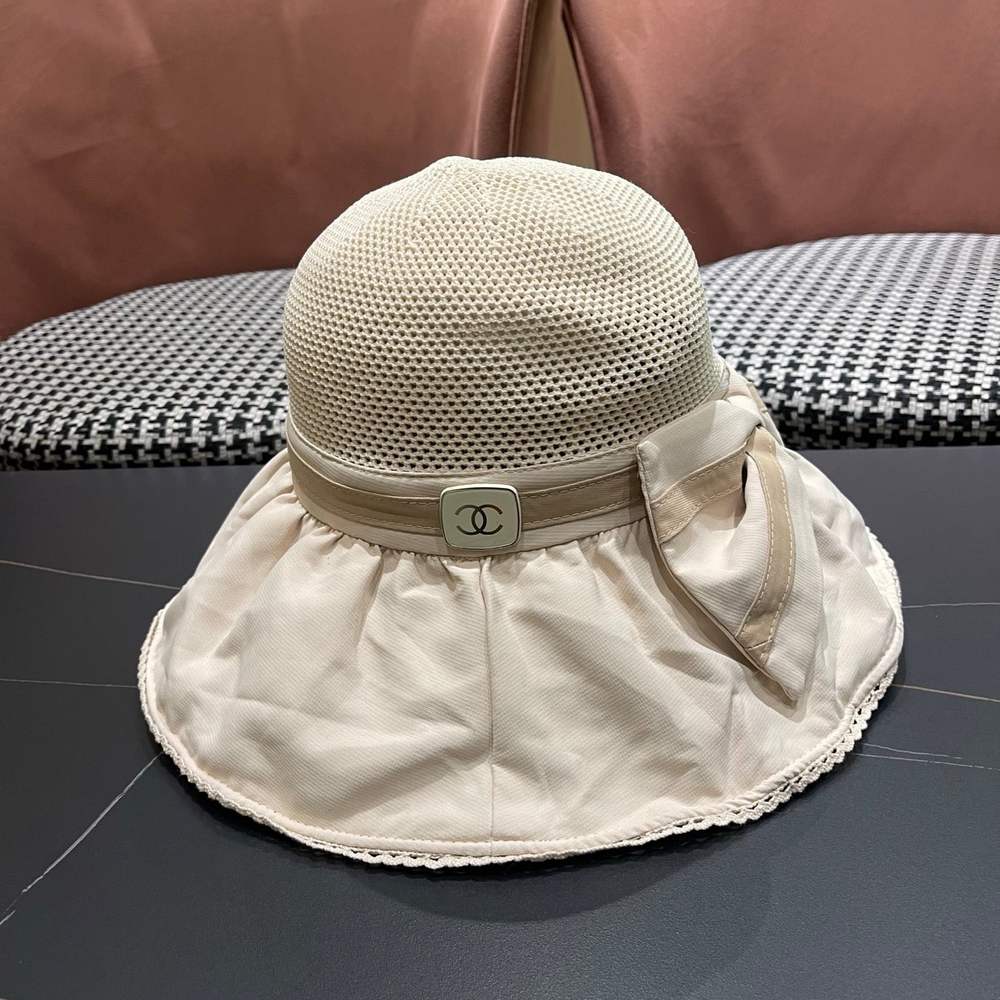 Chanel Korean Style Bowknot Hat Beige in Cloth 192189