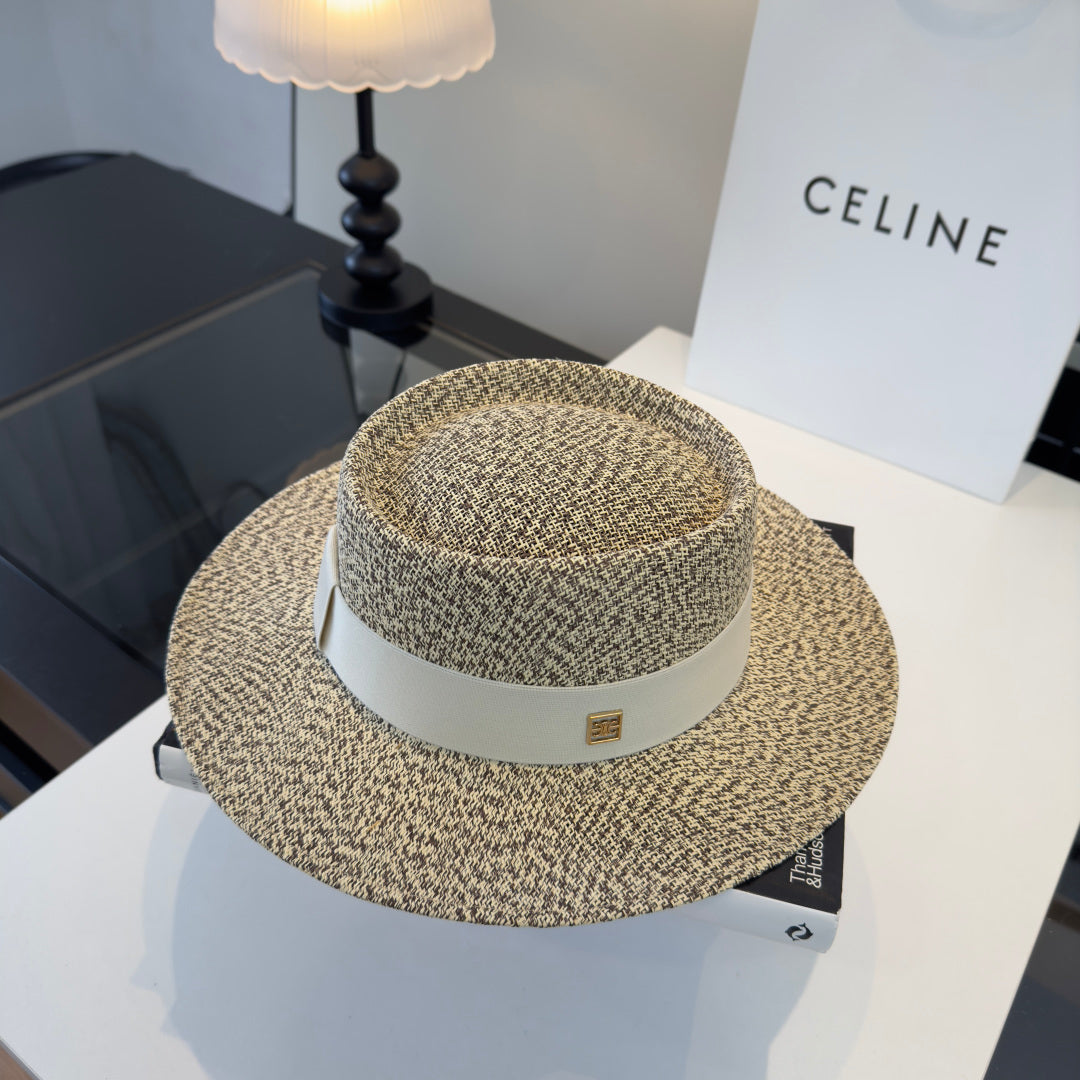 Celine Fedora Hat Salt and Pepper White in PP straw 197597