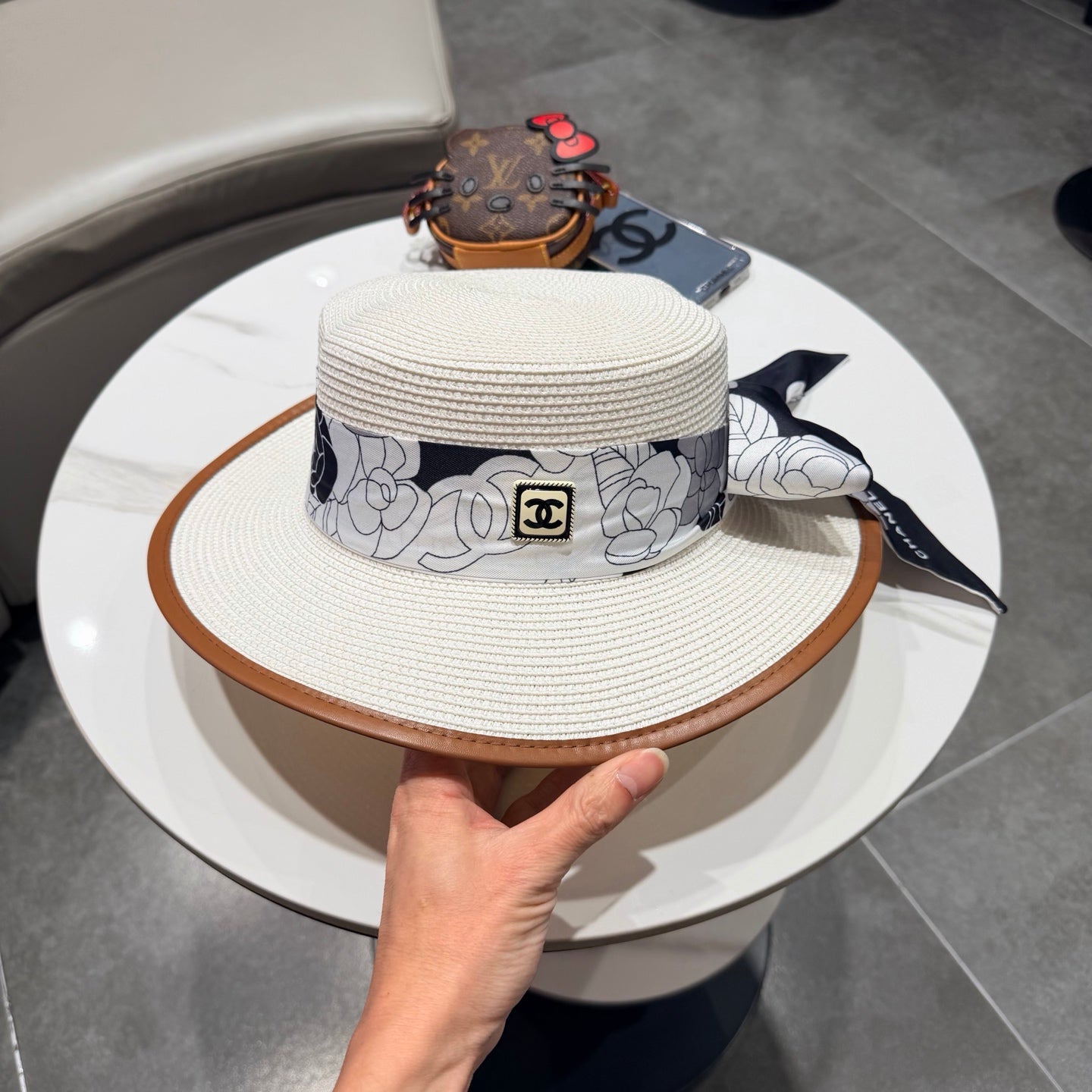 Chanel Flat-top White Straw Hat 201529