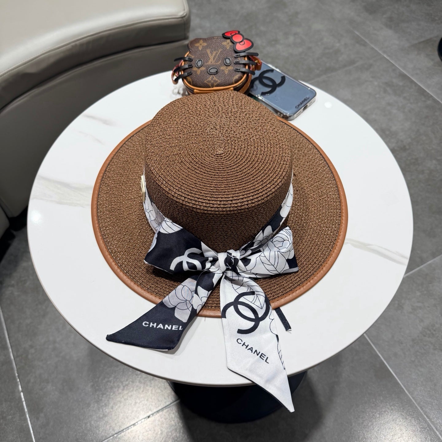 Chanel Flat-top Brown Straw Hat 201528