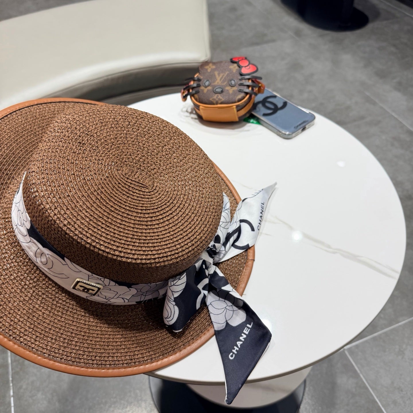 Chanel Flat-top Brown Straw Hat 201528