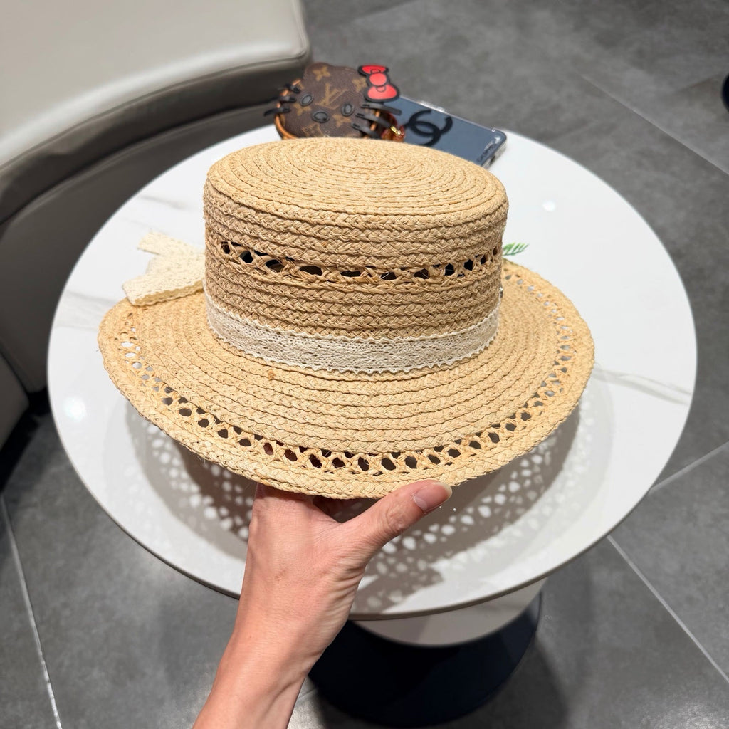Chanel French-style 3D Floral Openwork Woven Beige Pink Straw Hat 201518
