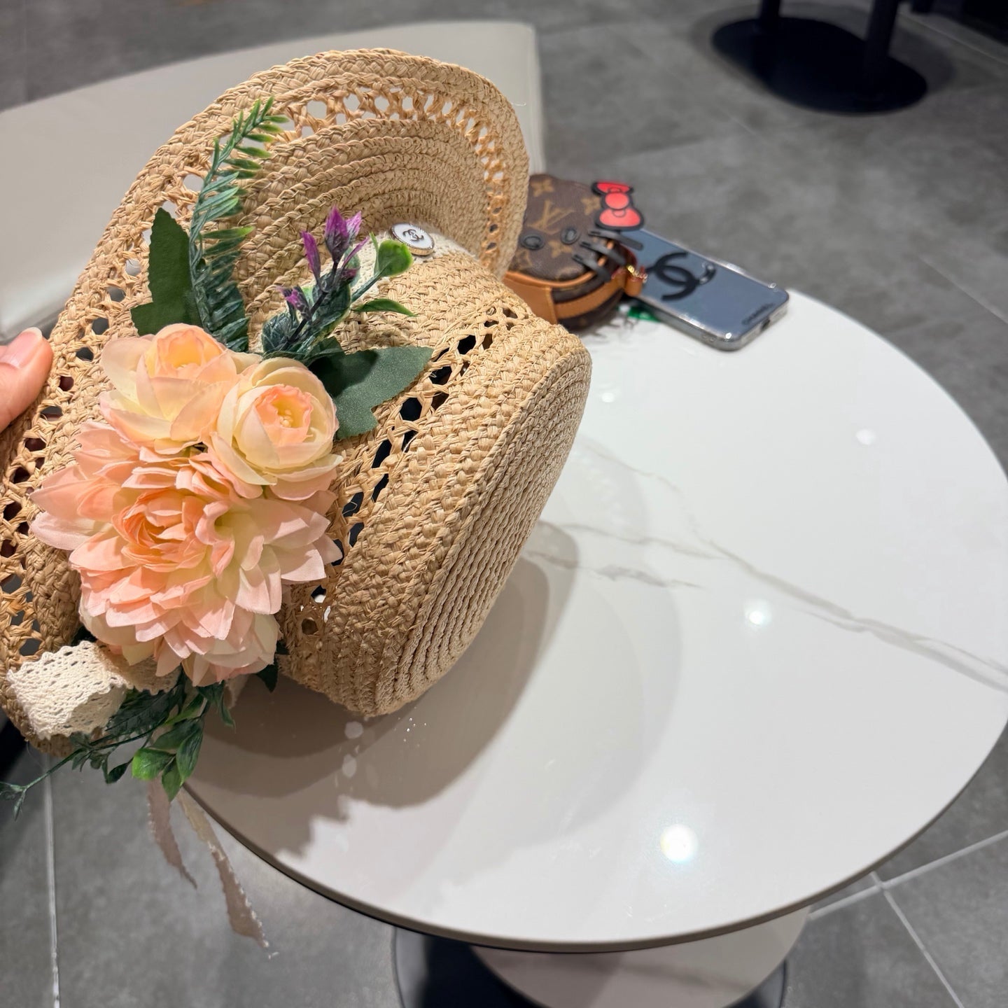 Chanel French-style 3D Floral Openwork Woven Beige Pink Straw Hat 201518
