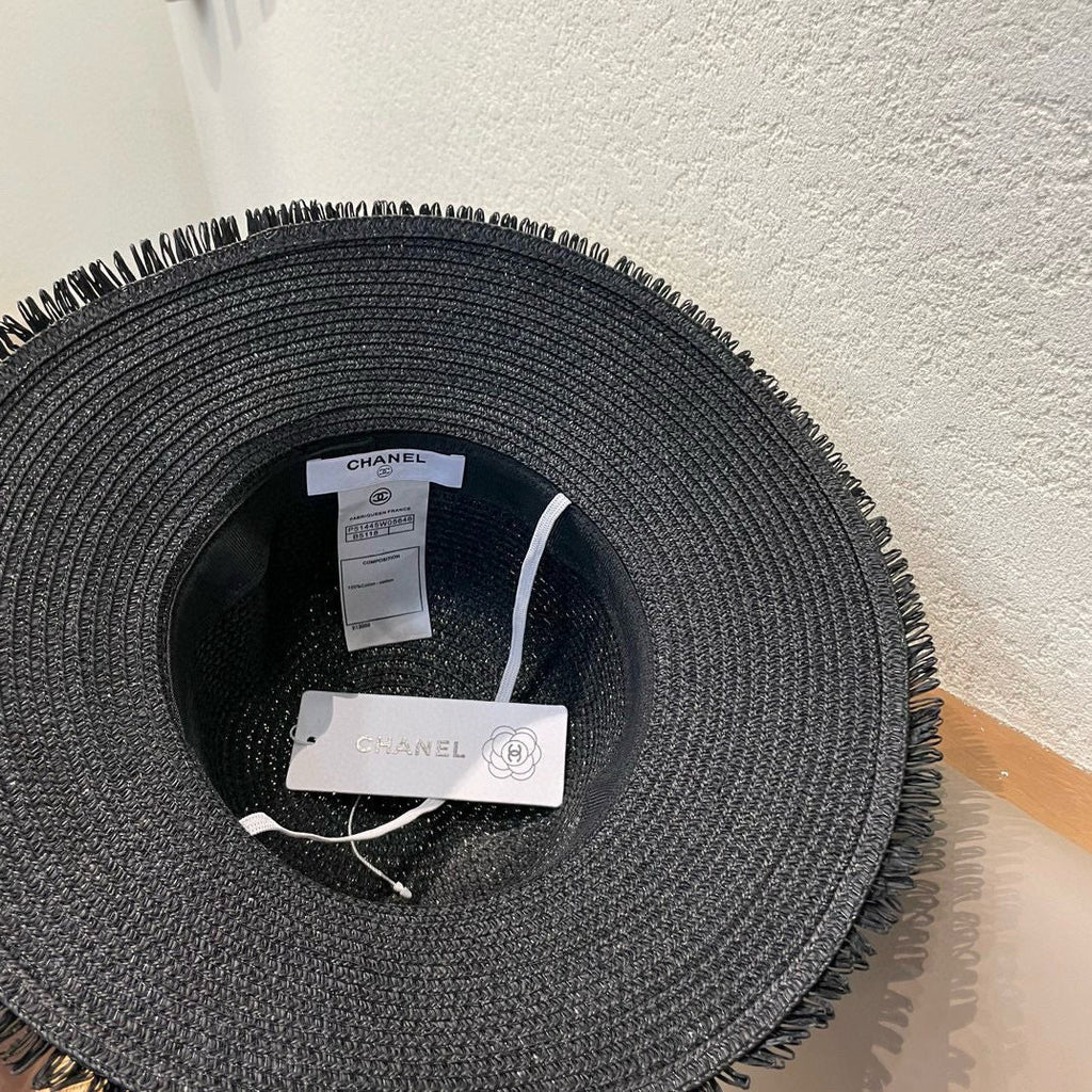 Chanel Bucket Hat Black in Straw 205630