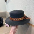 Chanel Woven Hat with Leather Strap Black in Cotton 205614