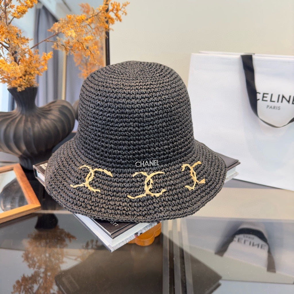 Chanel Summer Folding Hat Black in Straw 205441