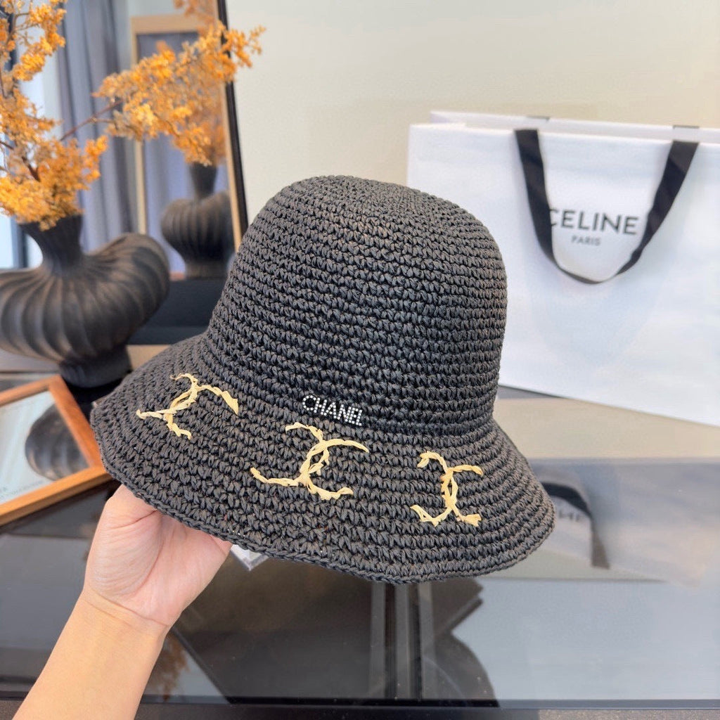 Chanel Summer Folding Hat Black in Straw 205441