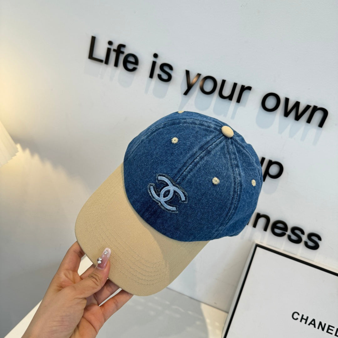 Chanel Baseball Cap Blue Beige in Cotton 205358
