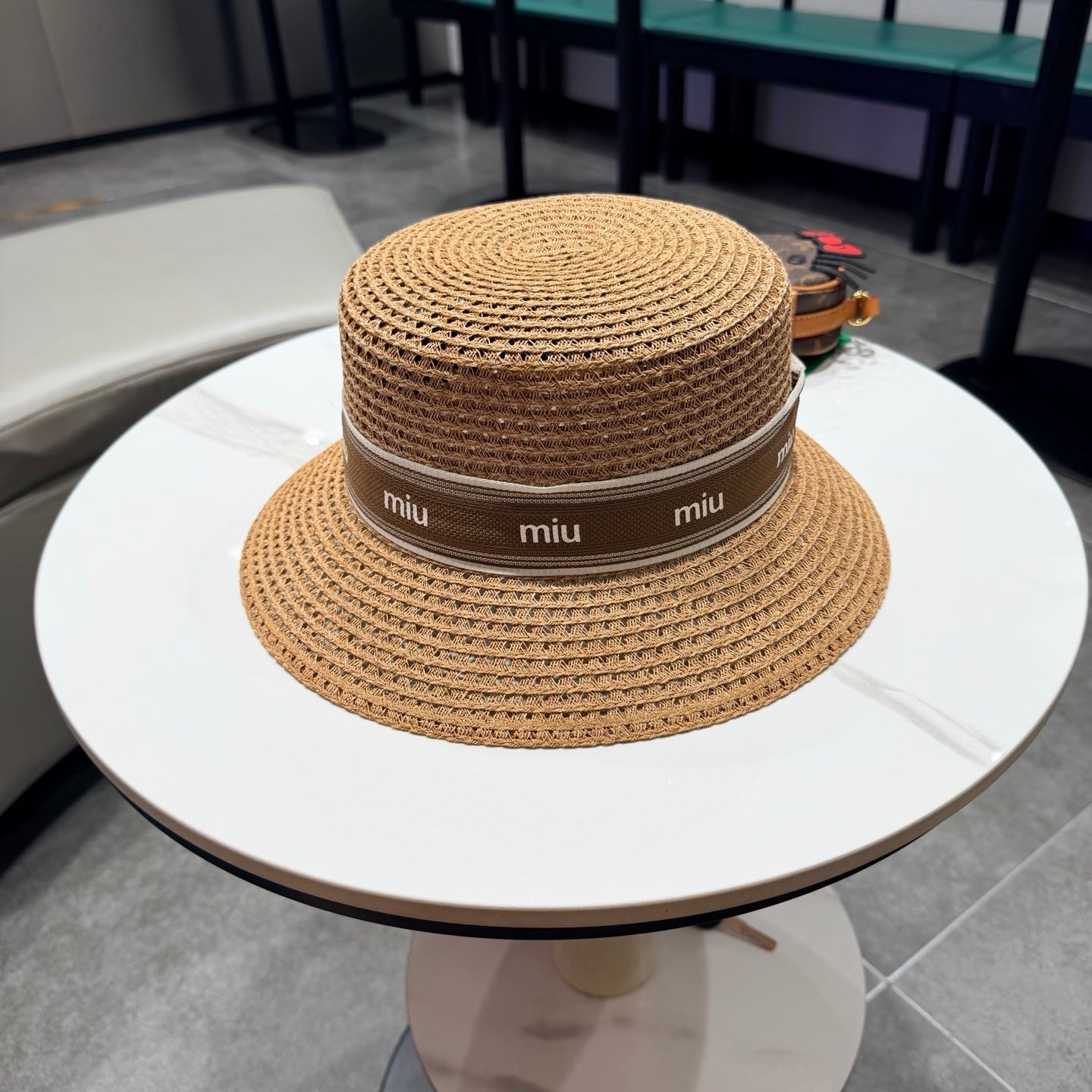 Miumiu Bucket Hat Camel Brown in Straw 205586
