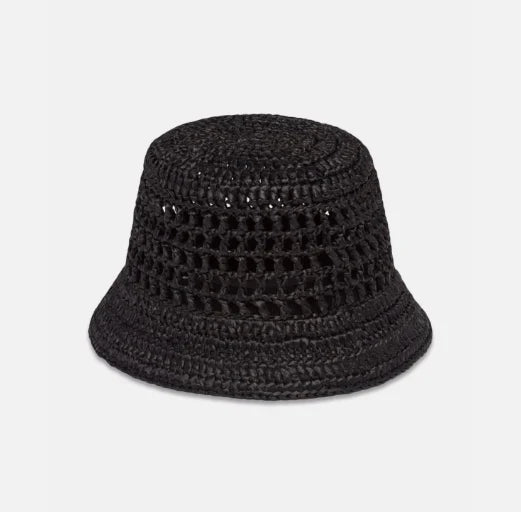 Prada Raffia Woven Black Bucket Hat