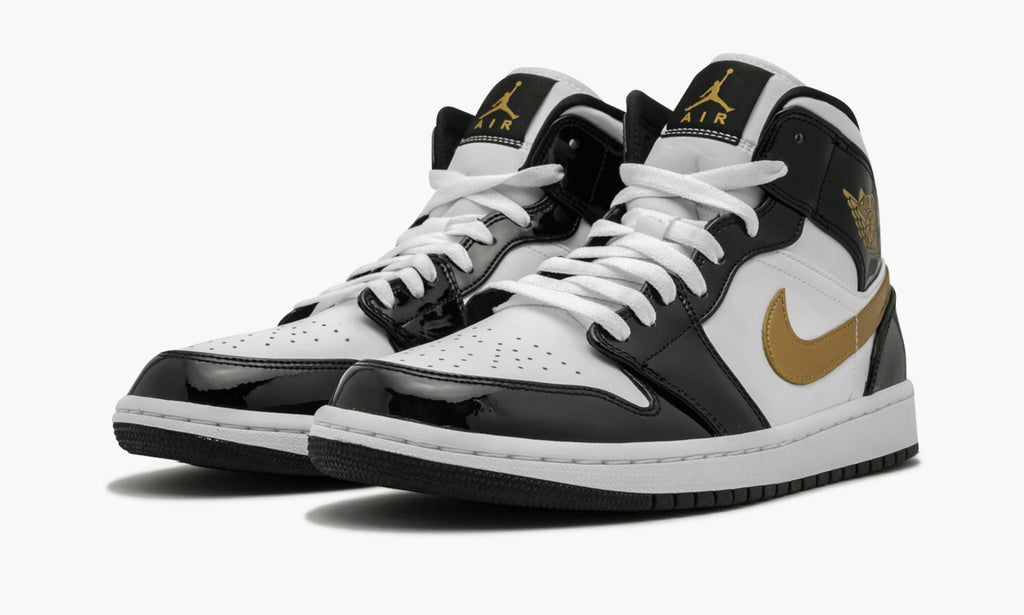 Air Jordan 1 Mid SE “Black Gold Patent Leather” Sneakers - Head-Turner