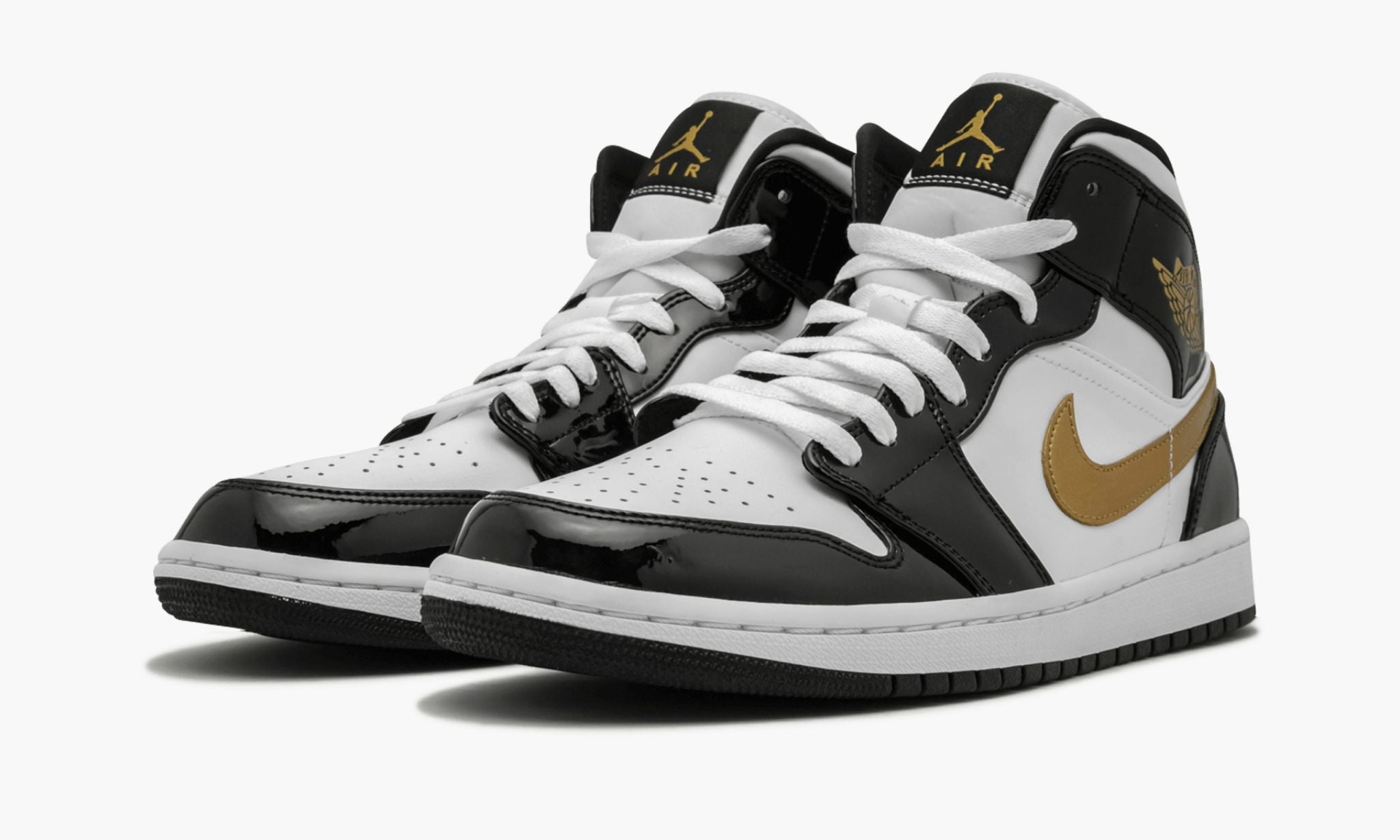 Air Jordan 1 Mid SE Black Gold Patent Leather Sneakers - Basketball Legend