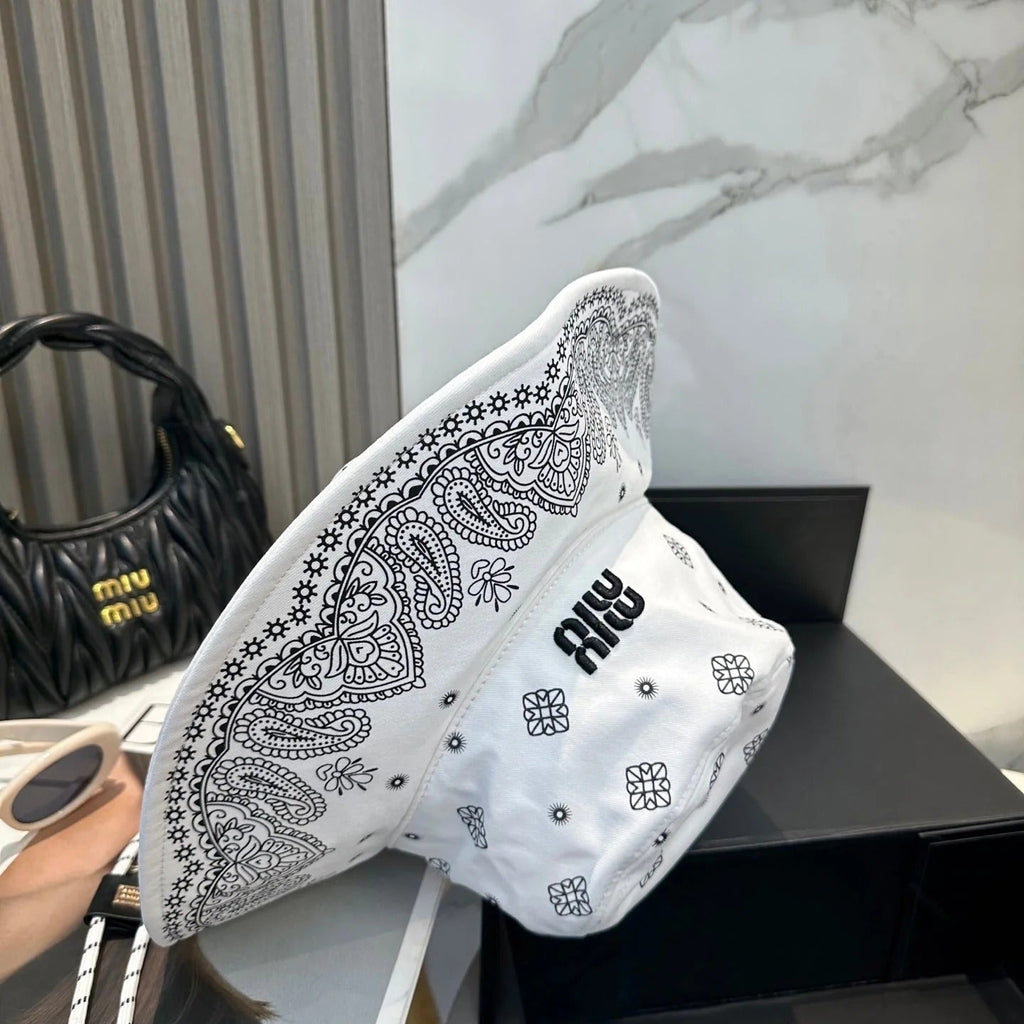 Miumiu Bandana Pattern And Embroidered Logo Wide-brimmed Hat 229395