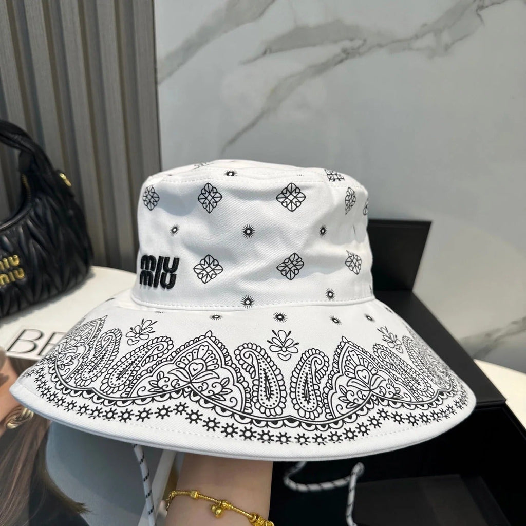 Miumiu Bandana Pattern And Embroidered Logo Wide-brimmed Hat 229395