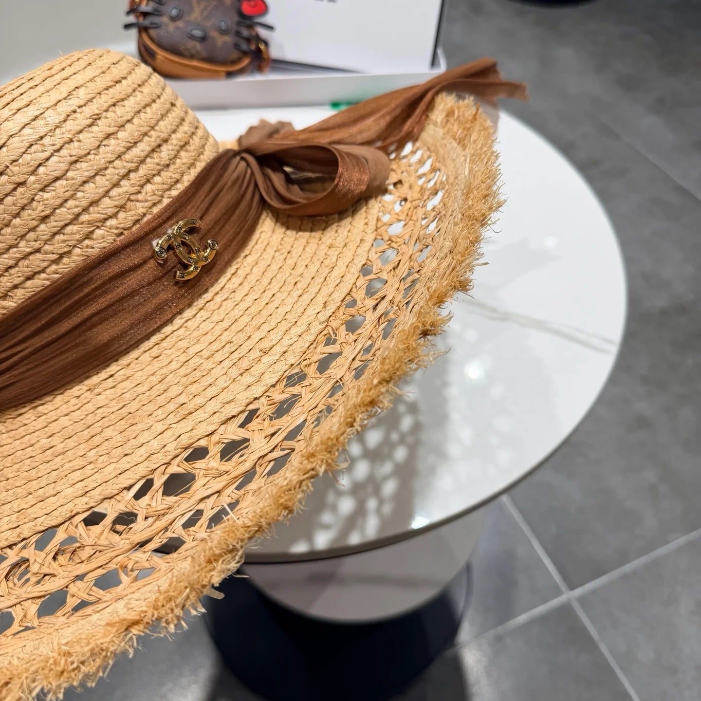 Chanel Raffia Sun Hat With Silk Ribbon 219110