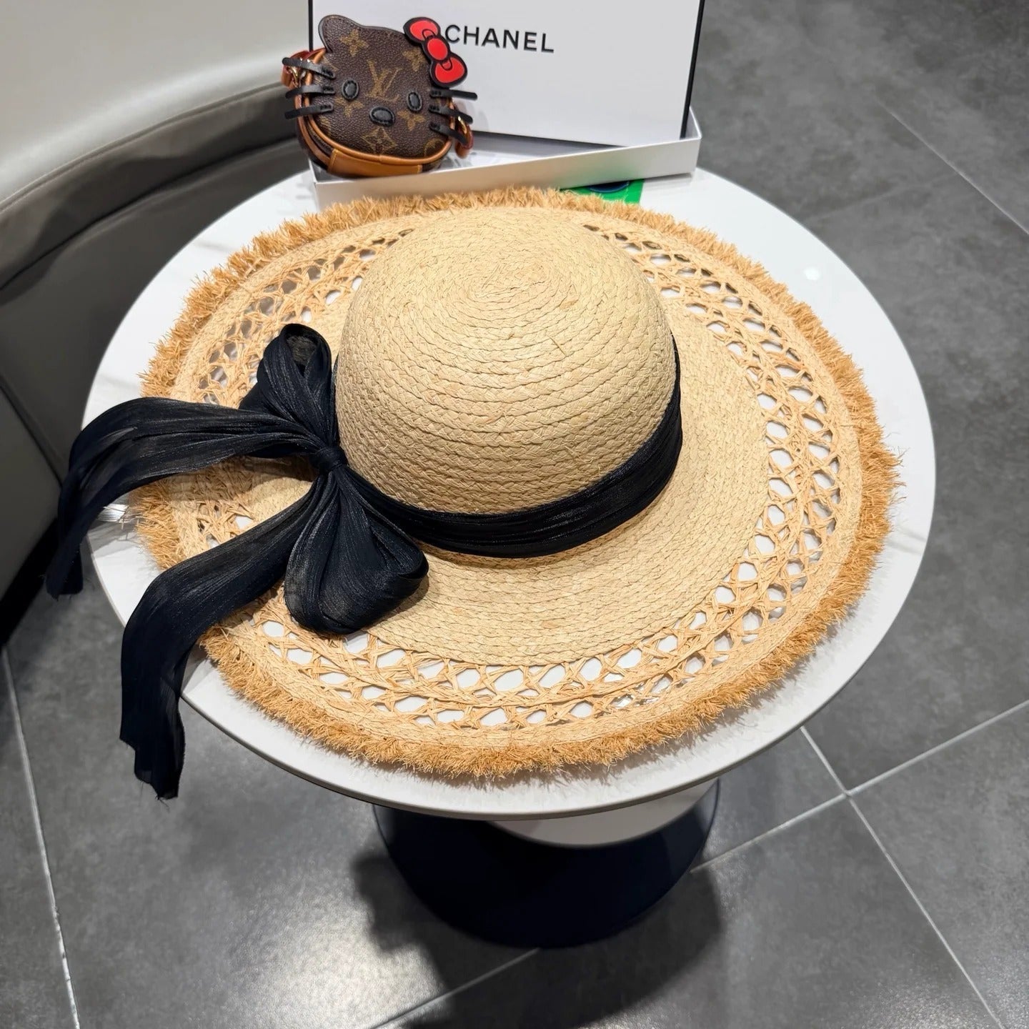 Chanel Raffia Sun Hat With Silk Ribbon 219110