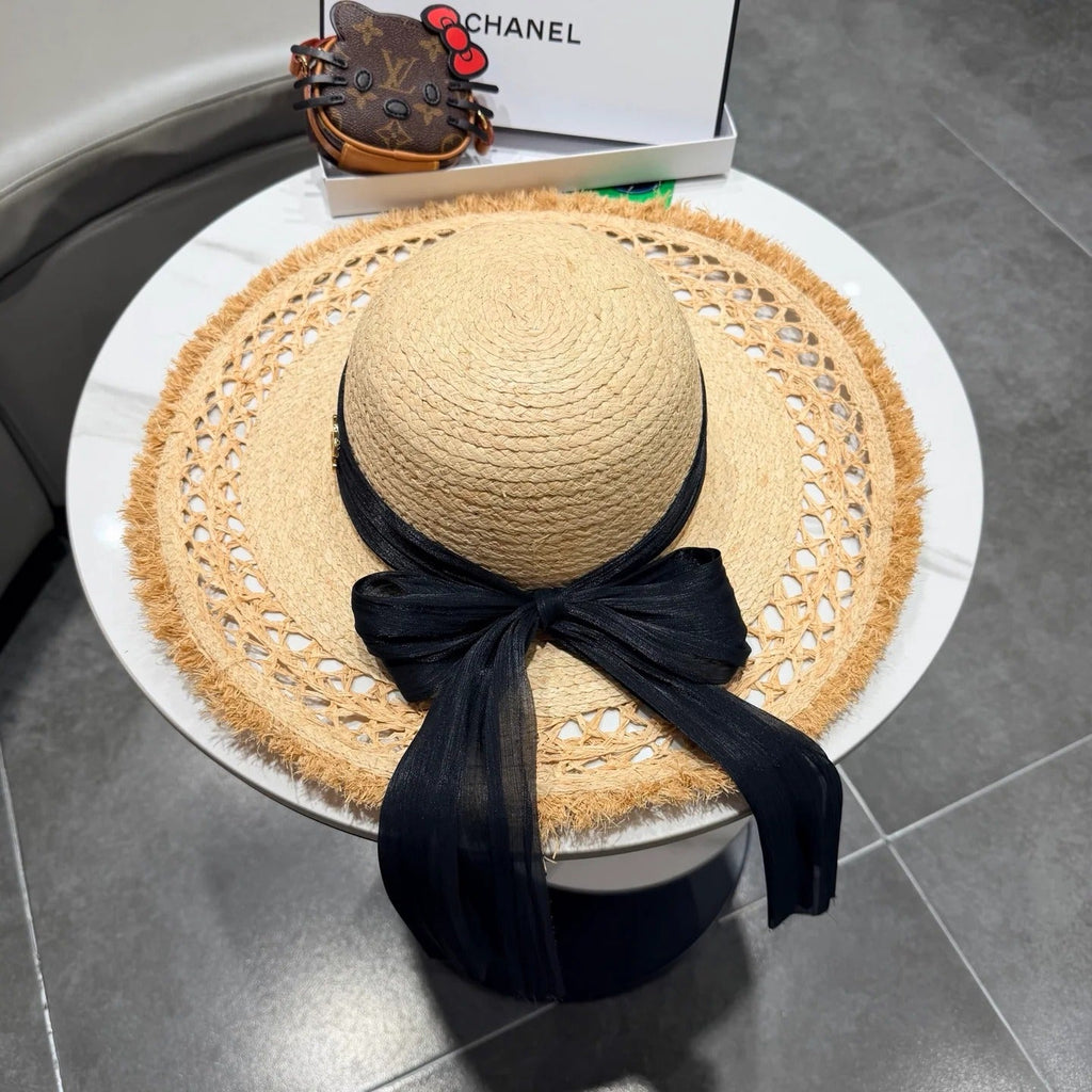 Chanel Raffia Sun Hat With Silk Ribbon 219110