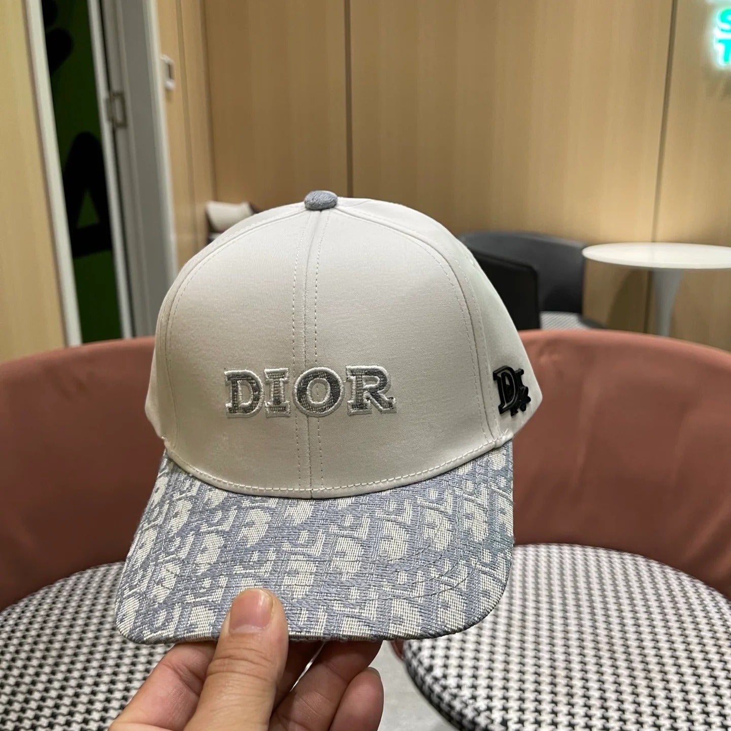 Dior Embroidered Baseball Cap Gray Black Cotton 219158