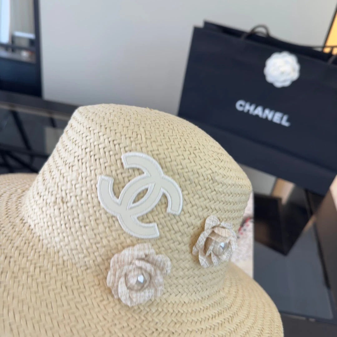 CC Straw Hat with Flower Logo 379510