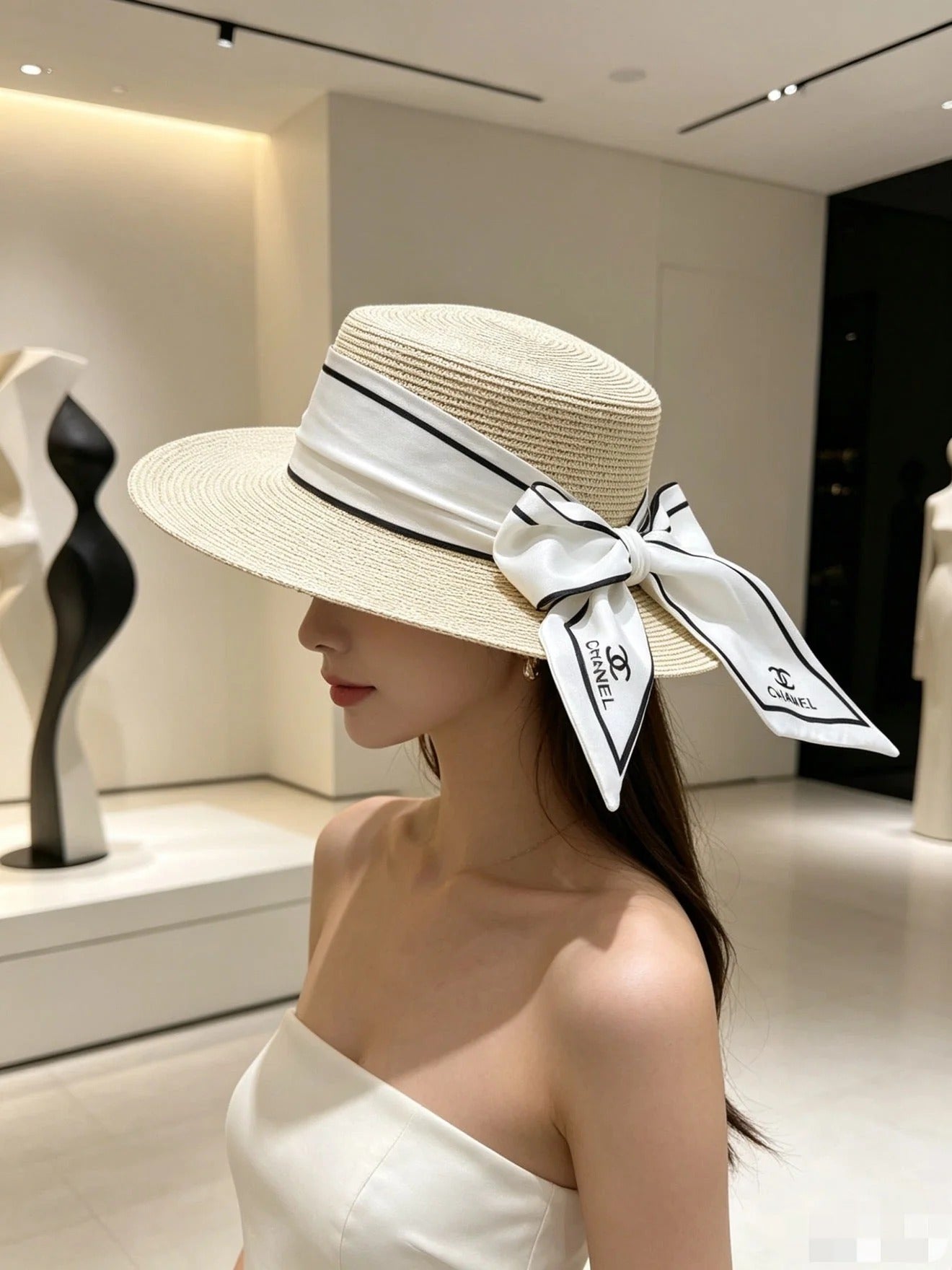 CC Straw Hat With Ribbon 380745