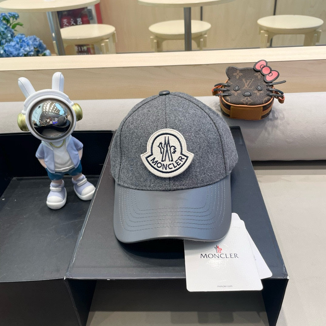 WOOL-TWEED AND LEATHER BASEBALL CAP SHARK GRAY 428239
